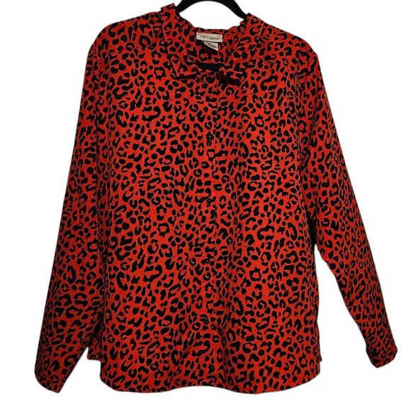CW Classics 2X Vintage Long-Sleeved Red and Black Animal Print Blouse - Picture 1 of 4